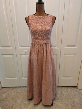 Japna Sleeveless Rust Red Gingham Maxi Dress Cottagecore Picnic 100% Cotton